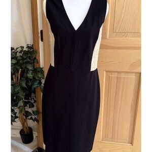 DKNY Black/Beige Sleeveless Sheath Dress Size 8 Lace Panel On Sides And Back